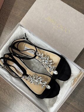 Jimmy Choo Black Crystal-Embellished Strappy sandals 37.5